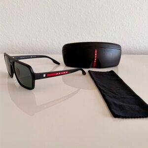 Unisex Prada Black and Red Linea Rossa Sunglasses with Case